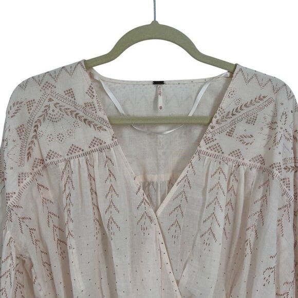 Free People Snowy Sand Metallic Crossover Front Long Sleeve Blouse Cream Size XS - Picture 5 of 11